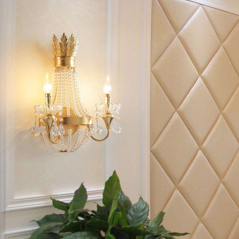 Half Tassel Crystal Iron Pearl 2-Light Wall Sconce Lamp