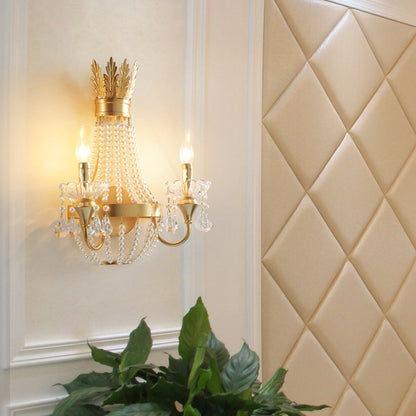 Half Tassel Crystal Iron Pearl 2-Light Wall Sconce Lamp
