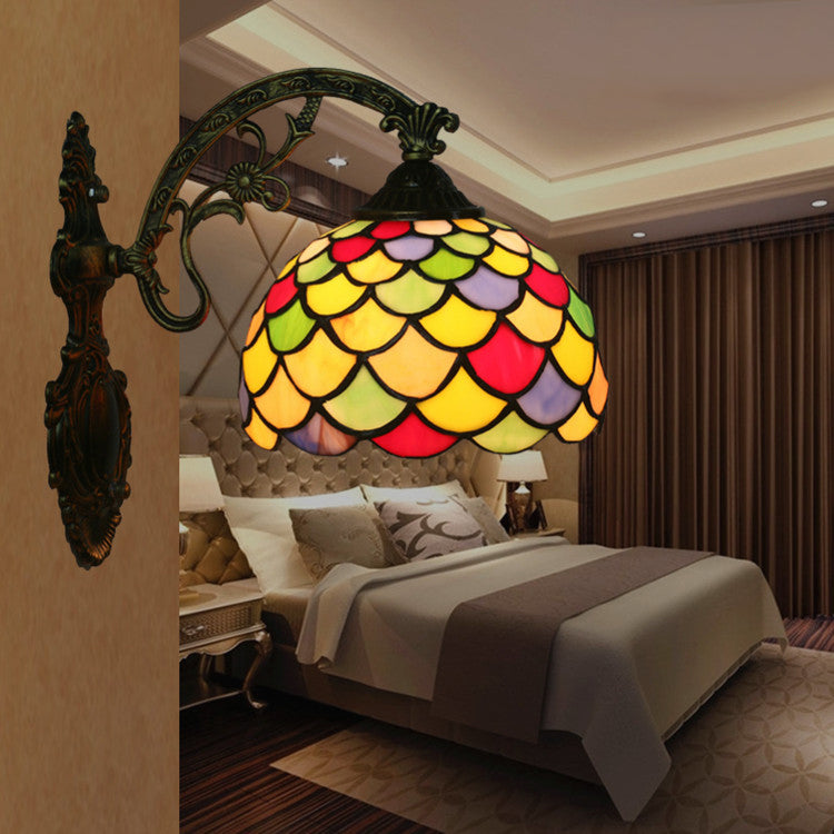 Tiffany Stained Glass Alloy Dome 1-Light Wall Sconce Lamp