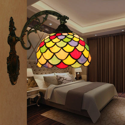 Tiffany Stained Glass Alloy Dome 1-Light Wall Sconce Lamp