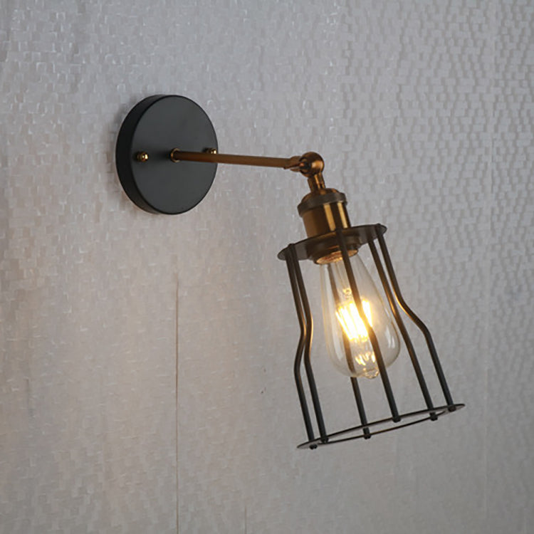 Industrial Round Iron Cage 1-Light Wall Sconce Lamp