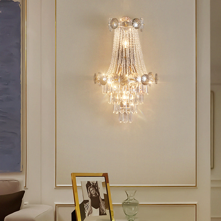 Tassel Triangle Hardware Crystal 3-Light Wall Sconce Lamp