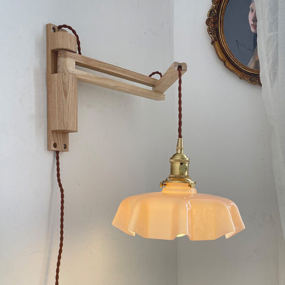 Eclectic Beam Pleated Glass Shade 1-Light Wall Sconce Lamp
