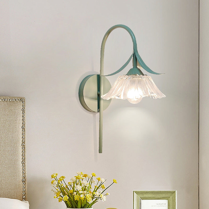 Iron Flower Glass Shade Crystal 1-Light Wall Sconce Lamp