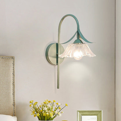 Iron Flower Glass Shade Crystal 1-Light Wall Sconce Lamp