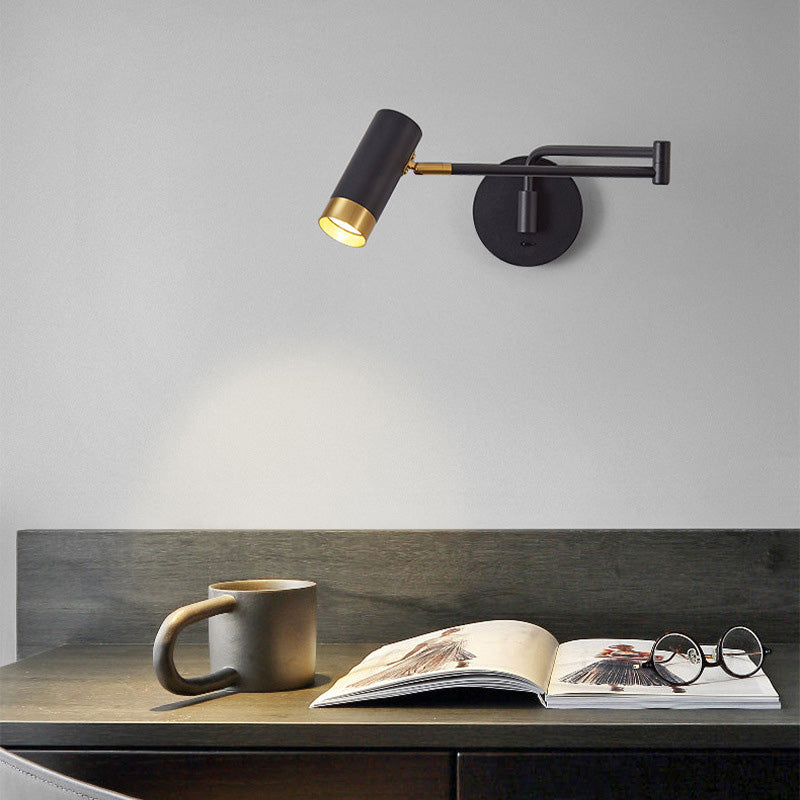 Cylinder Telescopic Swing Arm Iron 1-Light Wall Sconce Lamp