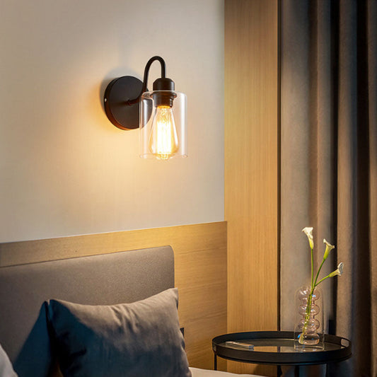 Vintage Industrial Iron Glass 1-Light Wall Sconce Lamp