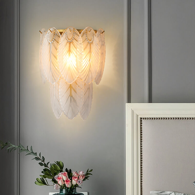 Light Feather Iron Glass 2/3-Light Wall Sconce Lamp