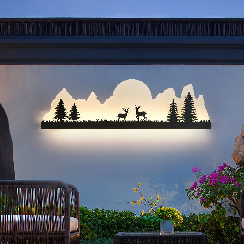 Chinese Landscape Painting Outside LED Wall Sconce Lamp