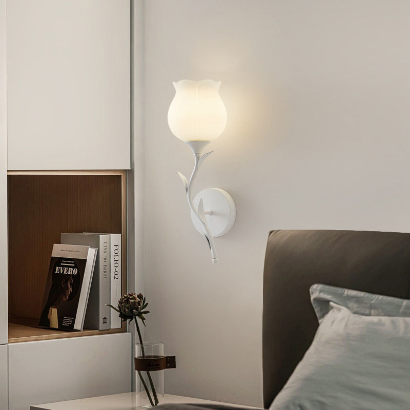 Cream Flower Iron Glass 1/2 Light Wall Sconce Lamp