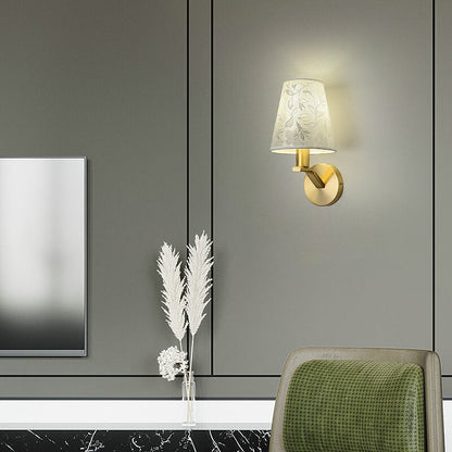 Floral Patterned Fabric Brass 1-Light Wall Sconce Lamp