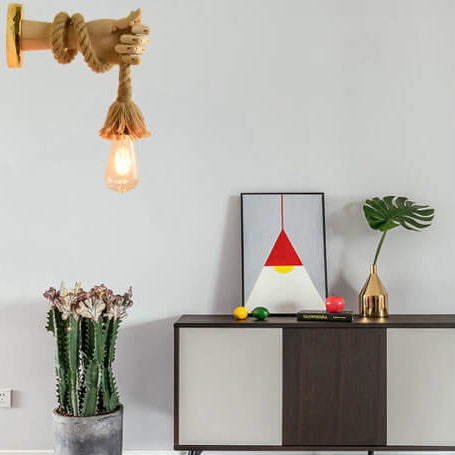 Hand Lamp Arm Hemp Rope Twine 1-Light Wall Sconce Lamp