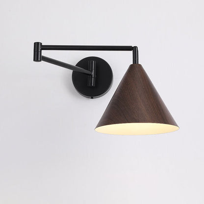 Nordic Minimalist Cone Swing Arm Wood Grain Wall Sconce