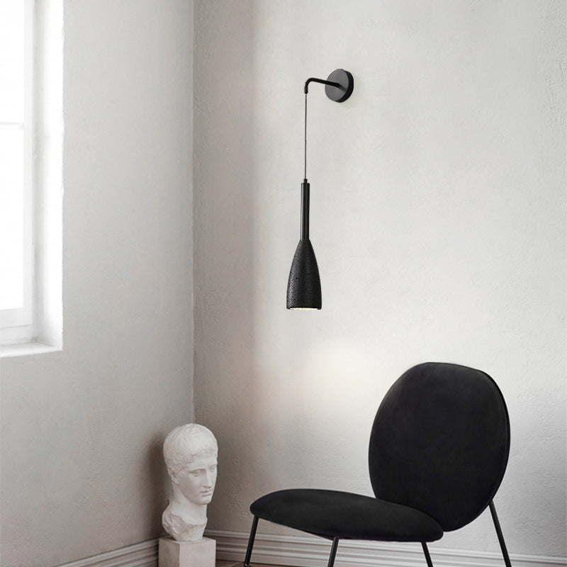 Cylindrical Black Travertine 1-Light Wall Sconce Lamp