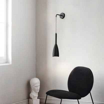 Cylindrical Black Travertine 1-Light Wall Sconce Lamp