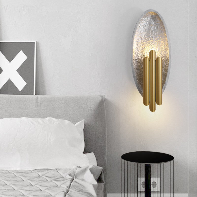 Oval Gold Foil Texture Metal Tube 2-Light Wall Sconce Lamp