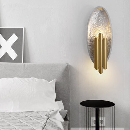 Oval Gold Foil Texture Metal Tube 2-Light Wall Sconce Lamp