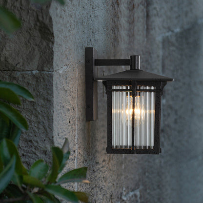 Aluminum Frame Ribbed Glass Shade 1-Light Wall Sconce Lamp