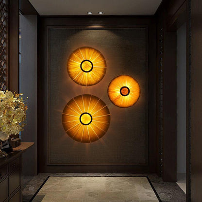Round Cherry Veneer Oak Veneer 1-Light Wall Sconce Lamp