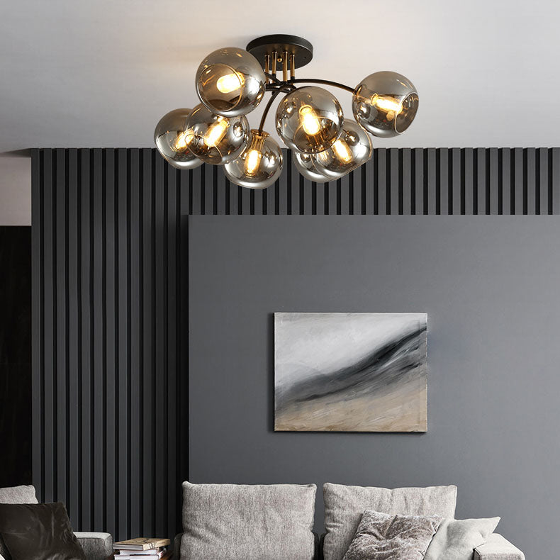 Modern Light Luxury Glass Magic Bean Round 4/6/8 Light Semi-Flush Mount Ceiling Light