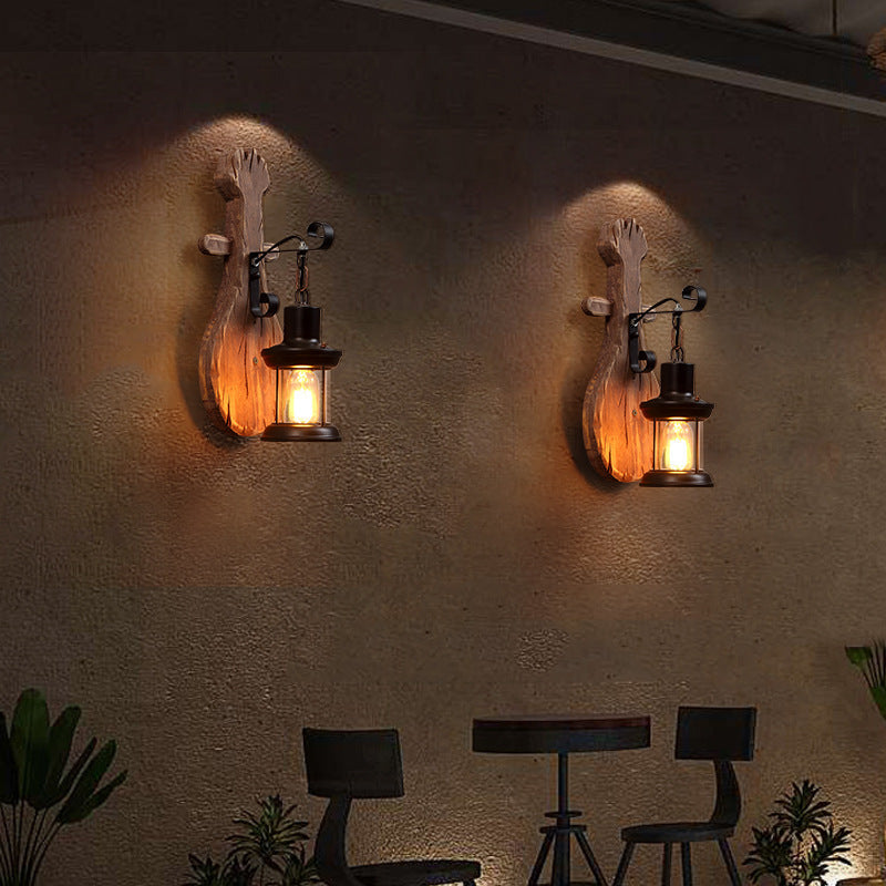 Farmhouse Wooden Pipa Shape 1-Light Wall Sconce Lamp