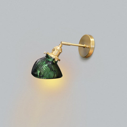 Emerald Glass Brass Straight Arm 1-Light Wall Sconce Lamp