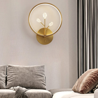 Brass Crystal Tree Branch Circle LED Wall Sconce Lamp