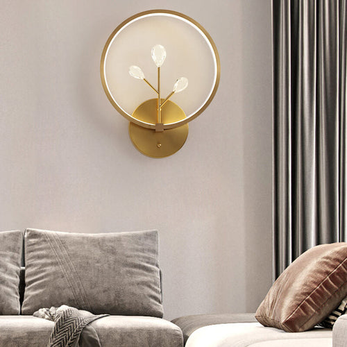 Brass Crystal Tree Branch Circle LED Wall Sconce Lamp