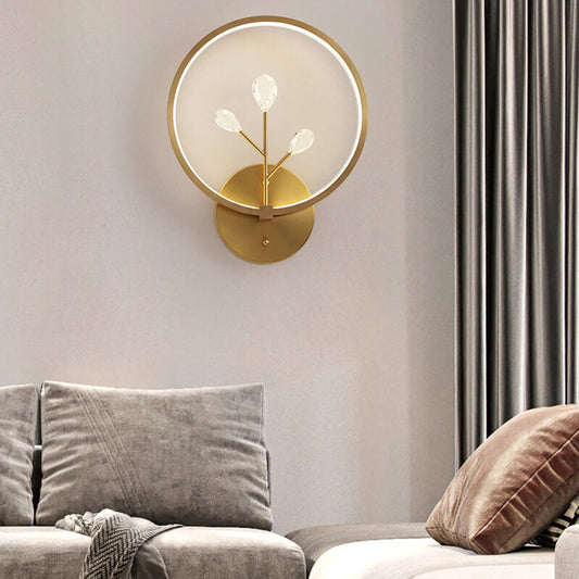 Brass Crystal Tree Branch Circle LED Wall Sconce Lamp
