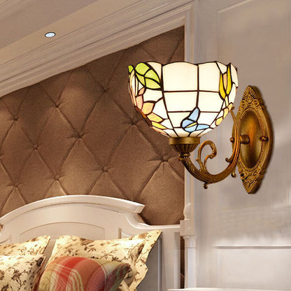 European Tiffany Glass Metal 1-Light Wall Sconce Lamp