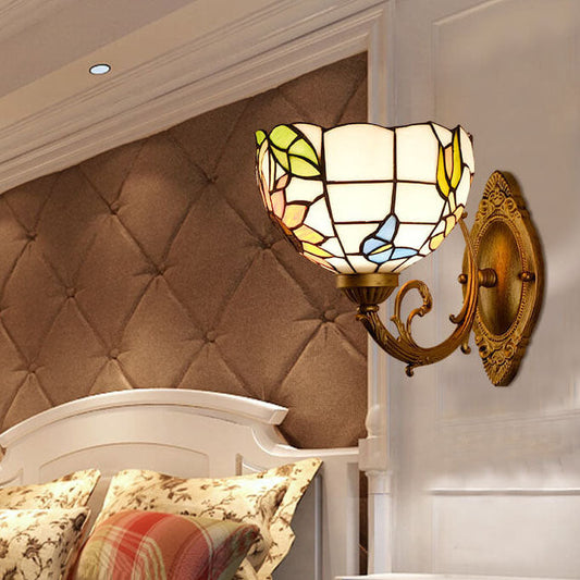 European Tiffany Glass Metal 1-Light Wall Sconce Lamp