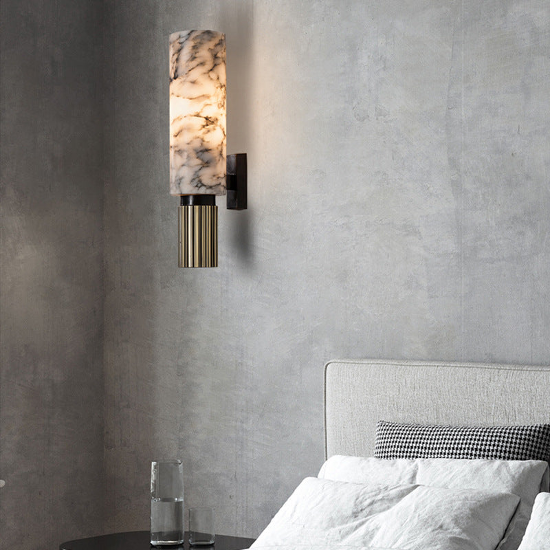 Light Cylindrical Hardware Stone 1-Light Wall Sconce Lamp