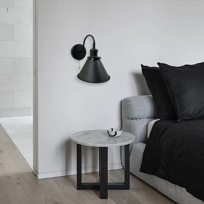Iron Black Cone 1-Light Pull Cord Wall Sconce Lamp