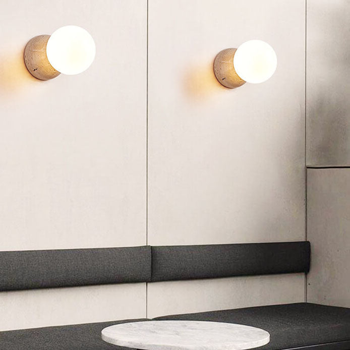 Japanese Round Ball Stone 1-Light Wall Sconce Lamp