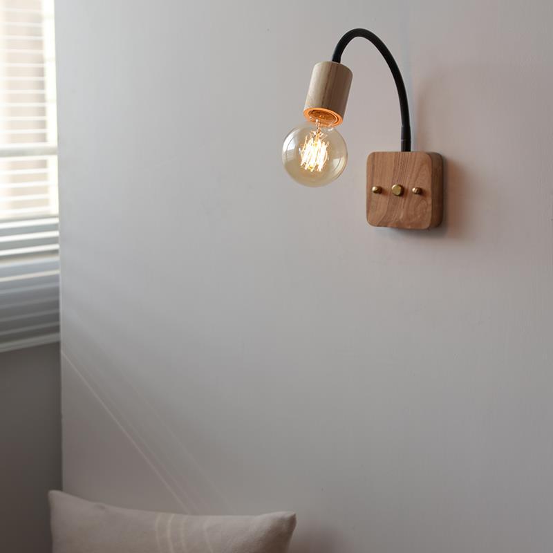 Walnut Oak Wood Hose Adjustable 1-Light Wall Sconce Lamp