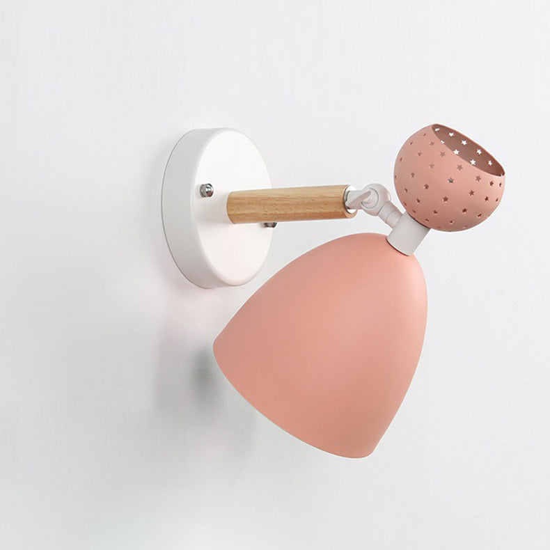 Scandinavian Wood Iron Round 1-Light Wall Sconce Lamp