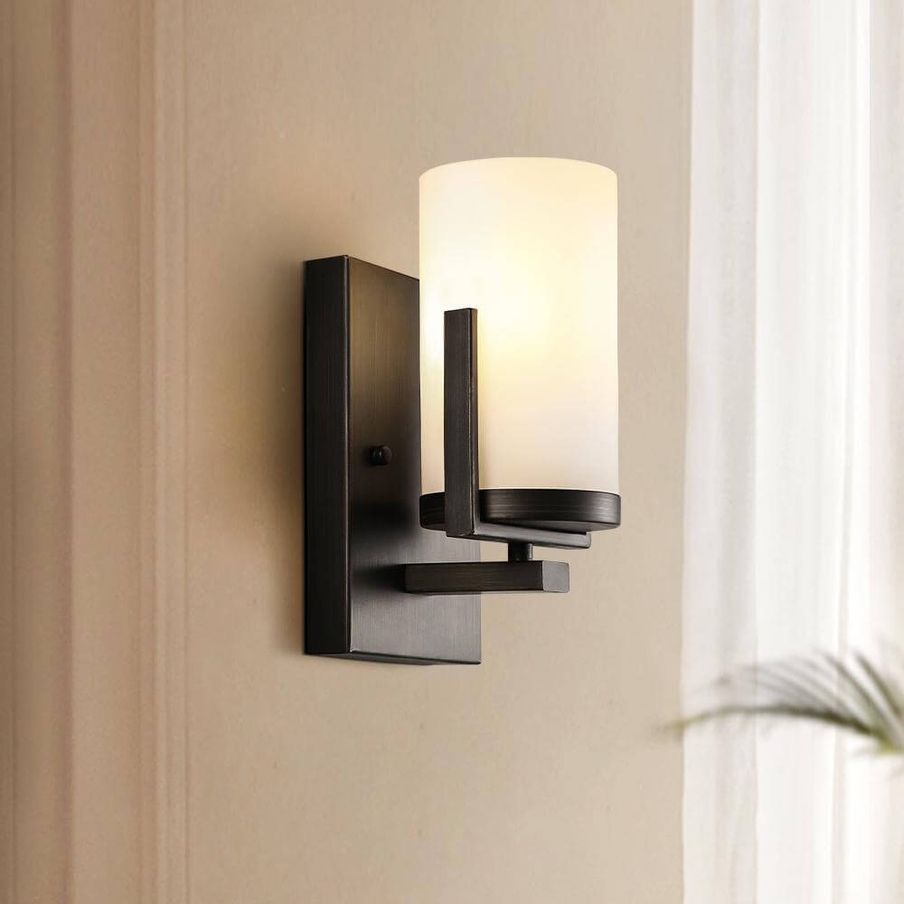 European Cylindrical Iron Glass 1-Light Wall Sconce Lamp