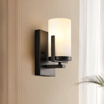 European Cylindrical Iron Glass 1-Light Wall Sconce Lamp
