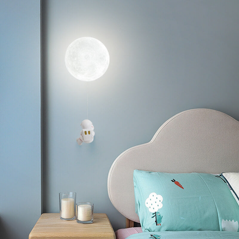 3D Moon Shade Resin Astronaut 1-Light Wall Sconce Lamp