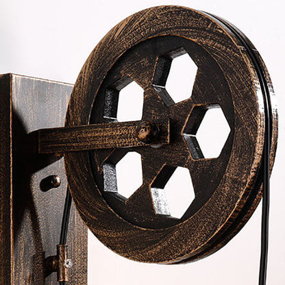 Vintage Iron Pulley Cage 1-Light Wall Sconce Lamp