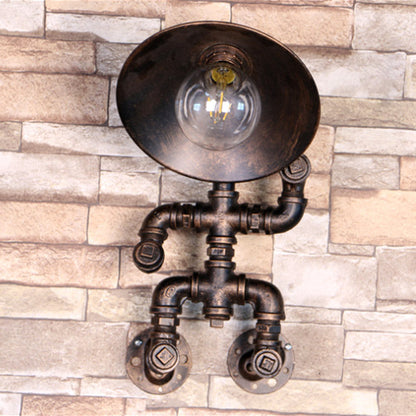 Industrial Dome Pipe Iron 1-Light Wall Sconce Lamp