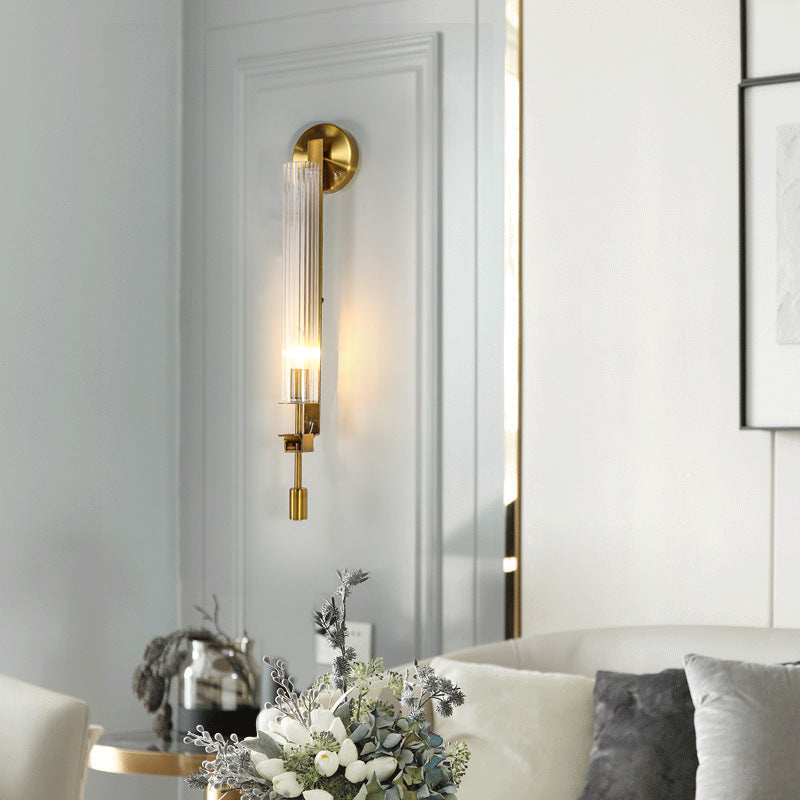 Simplicity Ribbed Glass Column 1-Light Wall Sconce Lamp