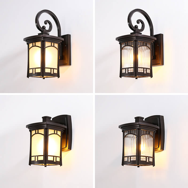 Square Carved 1-Light Outdoor Waterproof Wall Sconce Lamp