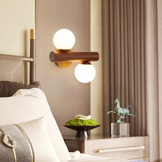 Japanese Glass Cylinder Strip Ball 2-Light Wall Sconce Lamp