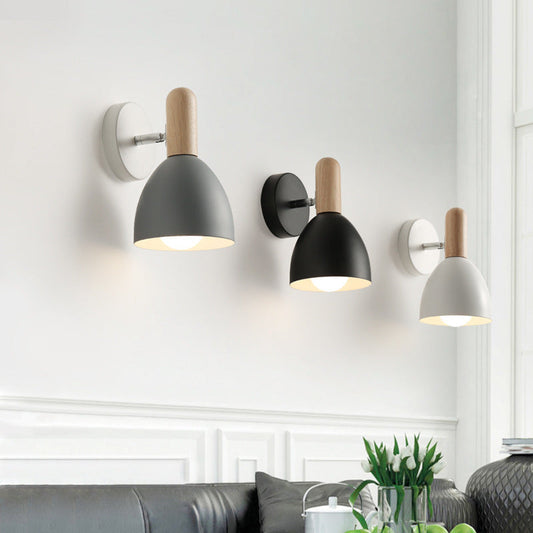 Nordic Wood Iron Cannonball Shape 1-Light Wall Sconce Lamp