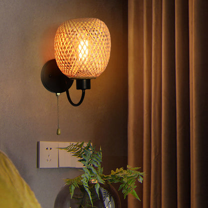 Chinese Iron Bamboo Woven Cage 1-Light Wall Sconce Lamp