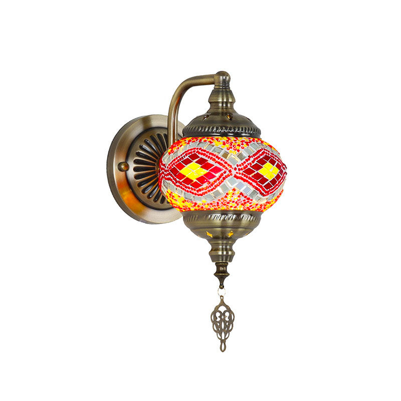 Retro Iron Glass Mosaic Globe 1-Light Wall Sconce Lamp