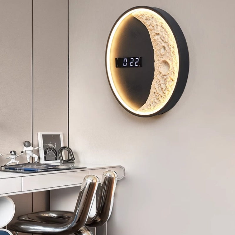 Round Clock Hardware Aluminium Resin LED Wall Sconce Lamp
