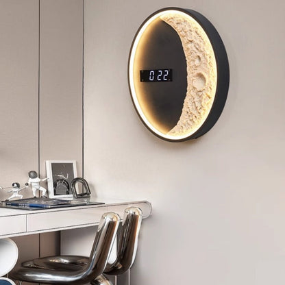 Round Clock Hardware Aluminium Resin LED Wall Sconce Lamp