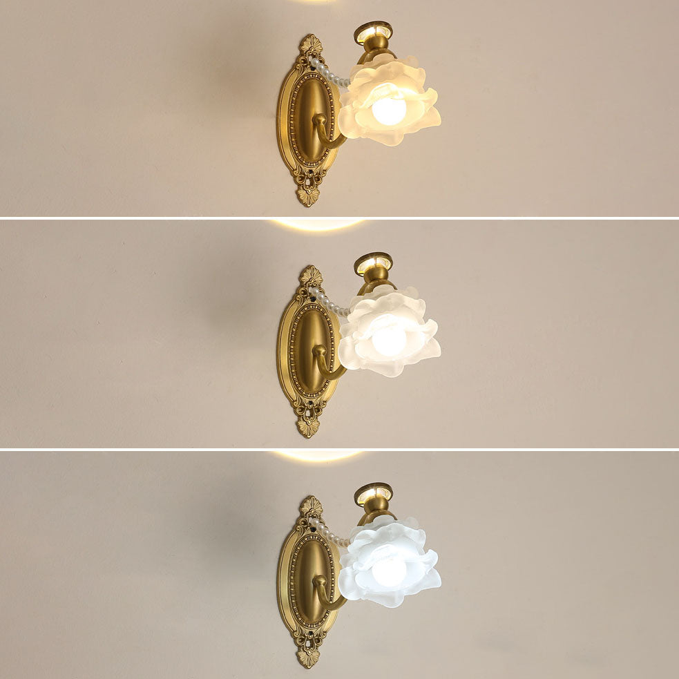French Floral Brass Glass 1-Light Wall Sconce Lamp